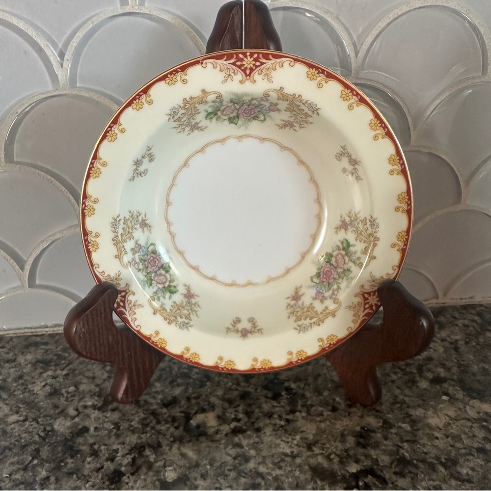 Occupied Japan Vintage Noritake China Cardinal Rose Rim Fruit Sauce Dessert Bowl
